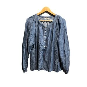 Faherty‎ Blue Chambray Button Up Long Sleeve Women's Blouse Size Large
